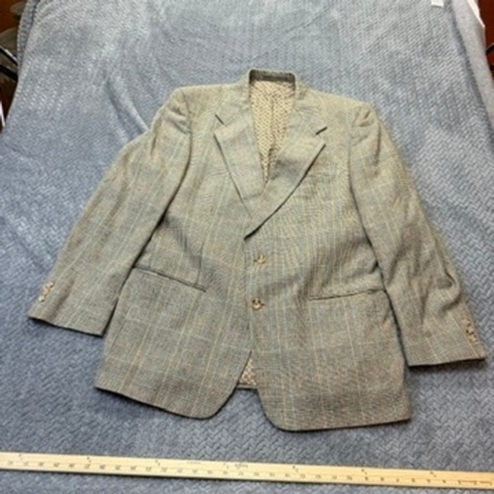 Carroll & Co Sport Coat Mens 42 Regular 100% Silk Tan Glen Plaid  Blazer Jacket‎